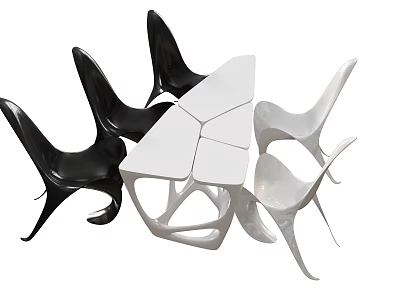 Modern Dining Table Set With White Irregular Top And Black White Artistic Chairs 3d model