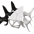 Modern Dining Table Set With White Irregular Top And Black White Artistic Chairs