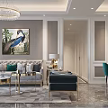 Modern Living Dining Room With Green Velvet Sofa Gold Legs And Marble Wall