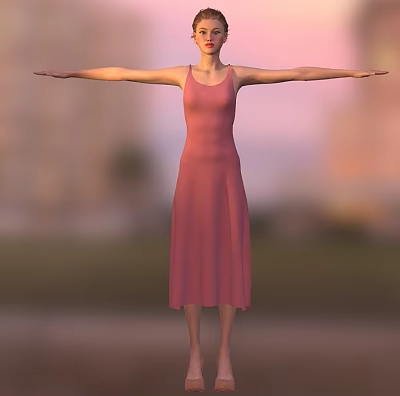 Woman In Pink Dress With Arms Outstretched Enjoying Sunset Outdoor View 3d model