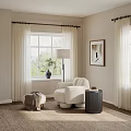 Beige Cozy Sofa Set with Ottoman Brown Throw Blanket and Floor Lamp