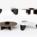 Modern Coffee Tables Featuring Various Shapes Brown White Surfaces And Decorative Items 3d model