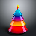Vibrant Colorful Layered Christmas Tree Shaped Candle With Bright Flame