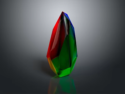Colorful Polyhedron Crystal With Multiple Red Green Yellow Facets On Dark Background 3d model