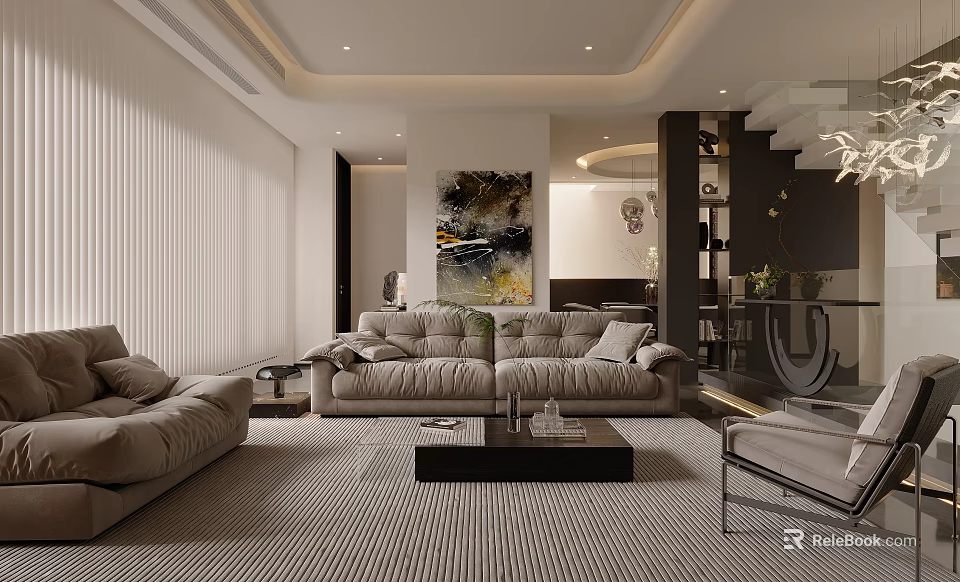 Modern Soft Fabric Sofa And Coffee Table Set For Elegant Minimalist Luxury Living Room 3d model 