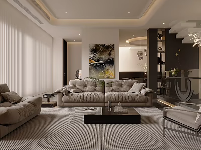 Modern Soft Fabric Sofa And Coffee Table Set For Elegant Minimalist Luxury Living Room 3d model