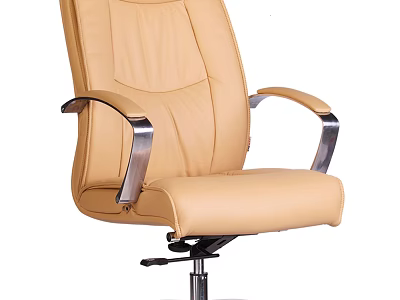 Beige Leather Office Chair With Metal Armrests And Swivel Base 3d model