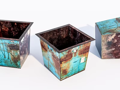 Public Facilities Square Rusty Metal Containers With Blue And Brown Patina 3d model