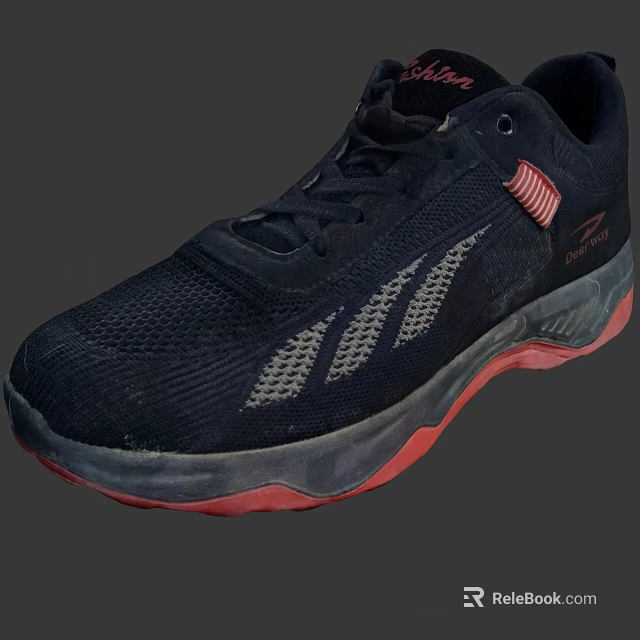 Black Sports Sneakers With White Stripes Red Sole And American Flag Logo 3d model 