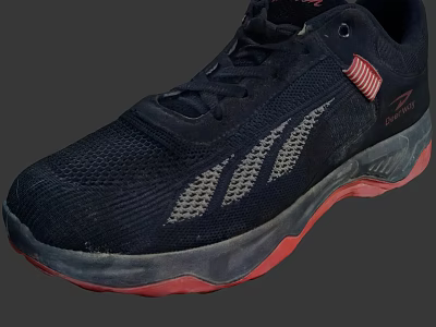 Black Sports Sneakers With White Stripes Red Sole And American Flag Logo 3d model