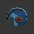 Blue Tactical Weapon Helmet Featuring Red Triangle Weathered Texture And Side Gear Detail