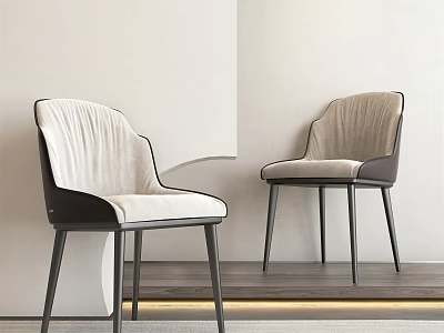Modern Beige Velvet Dining Chairs With Pleated Backrest And Black Metal Legs 3d model