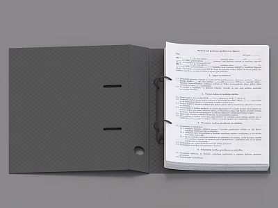 Open Gray Ring bound Notebook With Paper Sheets And Secure Ring Fasteners 3d model