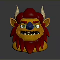 Cartoon Game Movie Character With Red Hair Yellow Face Blue Nose Green Eyes White Horns