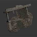 Ancient Stone Architectural Structure With Ruined Walls Wooden Beams And Stairs