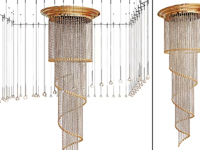 Elegant Gold Crystal Chandelier with Spiral Structure and Hanging Crystal Pendants for Luxury Interior Decoration 3d model