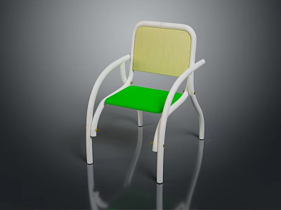 Modern Chair Furniture With White Frame Green Seat Cushion And Yellow Backrest 3d model