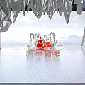 2023 New Year Celebration Scene With Red Gift Box Fireworks Crystal Structures And Snowy Mountains