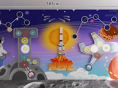 Kindergarten Classroom With Space Theme Rocket Planets Gears And Astronaut Decor 3d model
