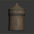 Traditional Handwoven Brown Storage Jar With Intricate Geometric Patterns And Lid