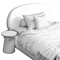 Pastel Pink And Beige Double Bed With Curved Headboard Striped Bedspread And Decorative Pillows
