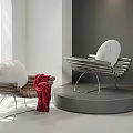 Modern Stylish Chairs With Metal Frame Striped Design White Cushion Red Blanket In Minimalist Interior