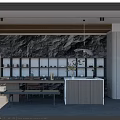 Modern Tea Room Interior Design With Stone Wall Wooden Counter And Pendant Lights