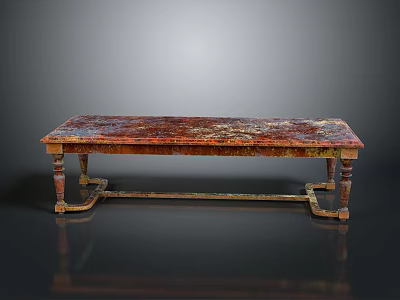 Vintage Rustic Wooden Table With Distressed Red Brown Top And Metal Legs 3d model