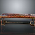 Vintage Rustic Wooden Table With Distressed Red Brown Top And Metal Legs