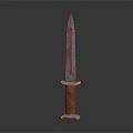 Vintage Metal Blade Knife With Red Leather Wrapped Handle And Metal Ring At Bottom