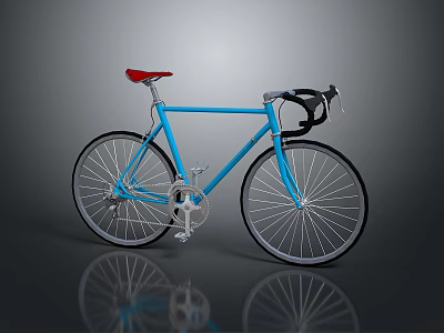 Blue Road Bicycle with Red Seat Black Handlebars and Modern Sleek Design 3d model