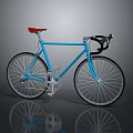 Blue Road Bicycle with Red Seat Black Handlebars and Modern Sleek Design