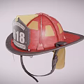 Red and Yellow Firefighter Helmet with 818 Number Transparent Face Shield and Black Strap