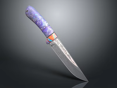 Handcrafted Decorative Knife With Purple Handle Colorful Accents And Engraved Steel Blade 3d model