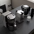 Modern Kitchen Countertop With Coffee Maker Electric Kettle And Cups On Black Table 3d model