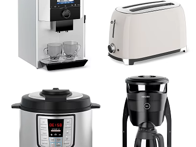 Modern Kitchen Appliances Including Coffee Machine Toaster Pressure Cooker And Blender 3d model