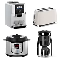 Modern Kitchen Appliances Including Coffee Machine Toaster Pressure Cooker And Blender