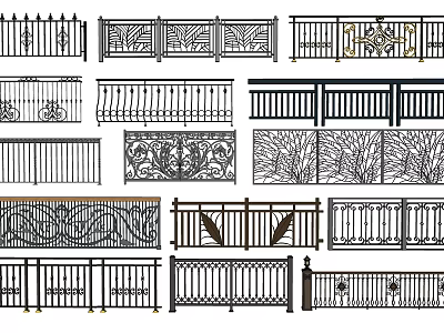 Various Ornamental Iron Railings With Different Decorative Designs And Patterns 3d model