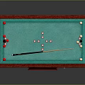 Professional Billiard Table With Green Felt Surface Red White Balls Cue Stick And Mahogany Frame