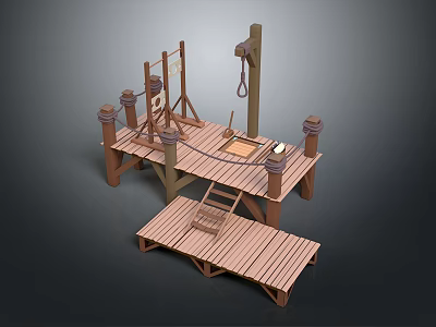 Wooden Platform Structure With Wooden Pillars Steps Beam And Rope 3d model