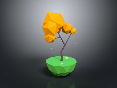 Low Poly Style Decorative Tree with Yellow Leaves in Green Geometric Pot 3d model