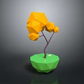 Low Poly Style Decorative Tree with Yellow Leaves in Green Geometric Pot