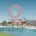 Waterfront Commercial Complex Featuring Ferris Wheel Modern Architecture and Evening Illumination