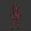 Deadpool Superhero In Red And Black Costume With Armor And Weapons Full Body View