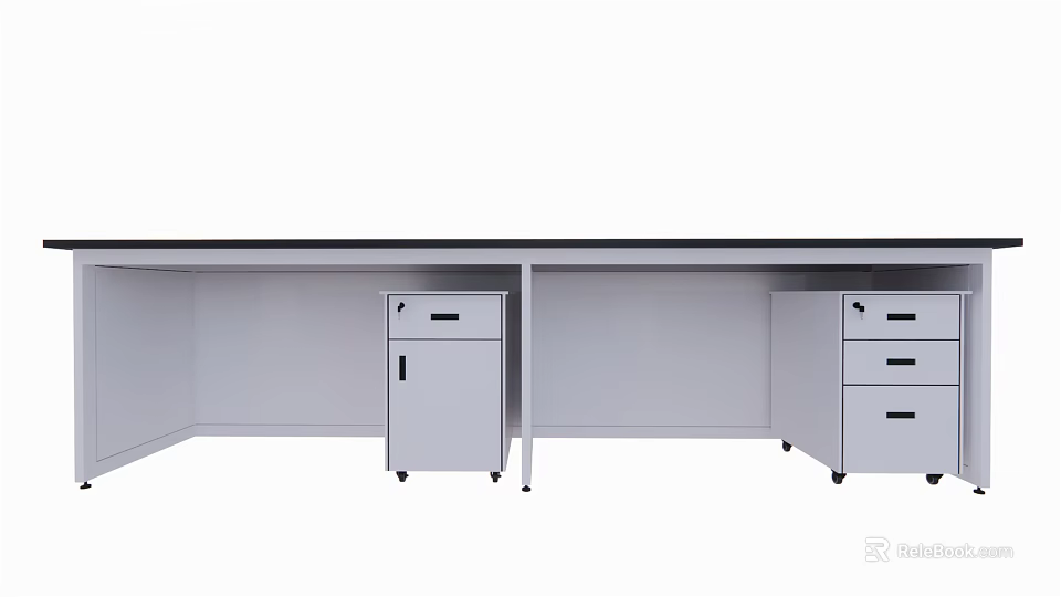Simple Gray Functional Desk With Drawers Cabinet And Mobile Wheels For Office Use 3d model 