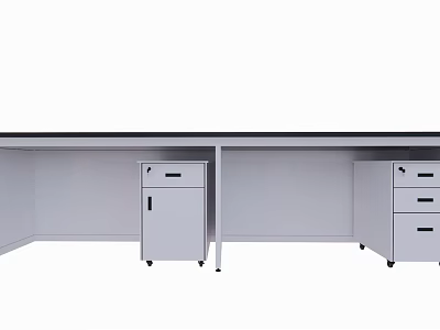 Simple Gray Functional Desk With Drawers Cabinet And Mobile Wheels For Office Use 3d model