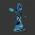 Detailed Blue Fantasy Game Movie Character With Ornate Headdress And Magic Staff