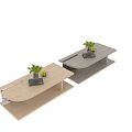 Modern Coffee Table Design With Wooden And Marble Elements Plants Books And Fruits