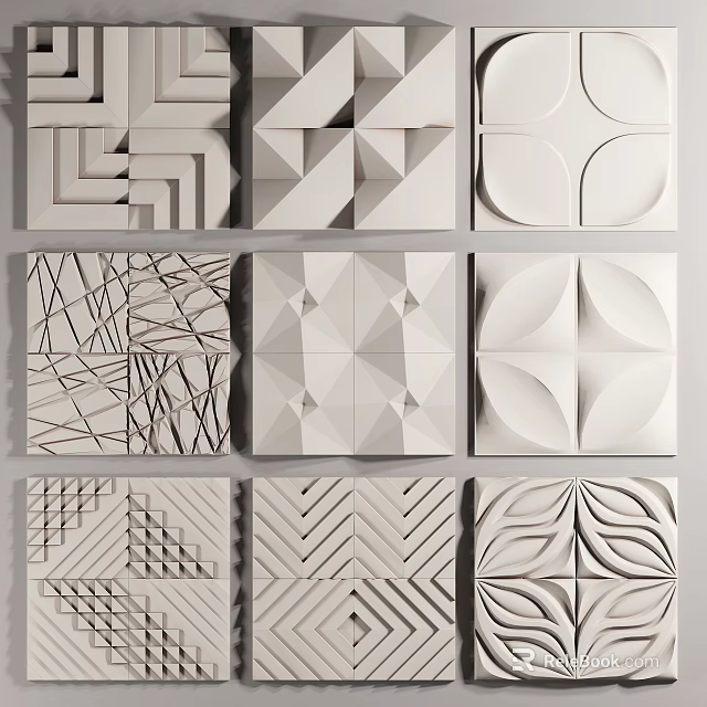 Carved Decorative Wall Panels With Various Geometric And Floral Patterns For Interior Design 3d model 