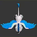 Cute White Pony With Blue Mane Wings And Tail Standing With Spread Wings